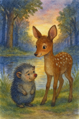 Bild 42 - Rehkitz und Igel Stachel am Komstkochsteich