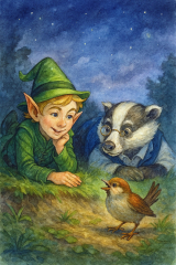 Bild 44 - Morgel und Lehrer Dachs lauschen Spatz Sparky