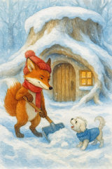 Bild 65 - Lothar vom Hocksloch und Paschinka beim Schneeschieben.