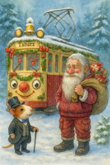 Bild 67 - Gaston mit dem Weihnachtsmann vor der Morgelwaldbahn Huschi-Husch.