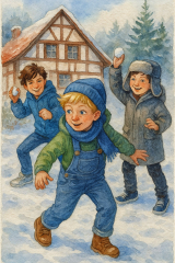 Bild 68 - Tim, Leo und Jan machen eine Schneeballschlacht.