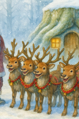 Bild 76 - Der Weihnachtsmann mit seinem Schlitten und dem kleinen Elchgespann.