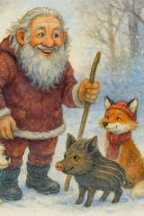 Bild 77 - Der Weihnachtsmann und die Tierkinder Molli, Lothar, Paschinka, Dinco und die Waldfee Adele.