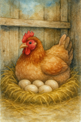 Bild 87 - Eine Henne brütet ihre Eier aus