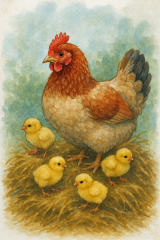 Bild 89 - Eine Henne mit ihren Küken