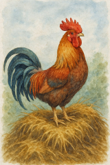 Bild 90 - Ein Hahn kratzt auf dem Mist