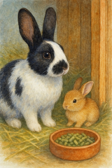 Bild 92 - Ein Kaninchen mit ihrem Jungen