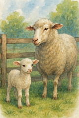 Bild 96 - Ein Schaf mit ihrem Osterlamm