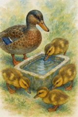 Bild 111 - Die Enten Frida, Pi, Pa, Po und Pu